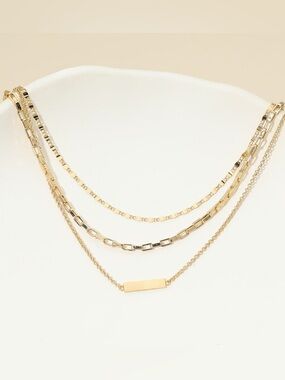 18K Gold Dipped Bar Pendant Layered Mixed Chain Layered Necklace